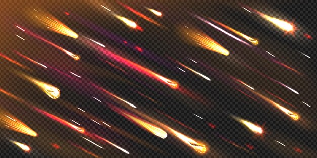 Lluvia de meteoros en cosmos cometas disparando con senderos