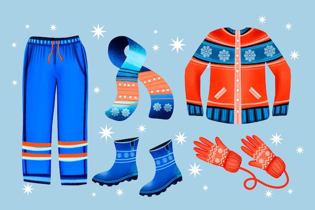 Lo esencial y ropa de invierno de acuarela