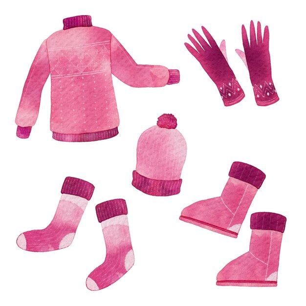 Lo esencial y ropa de invierno de acuarela