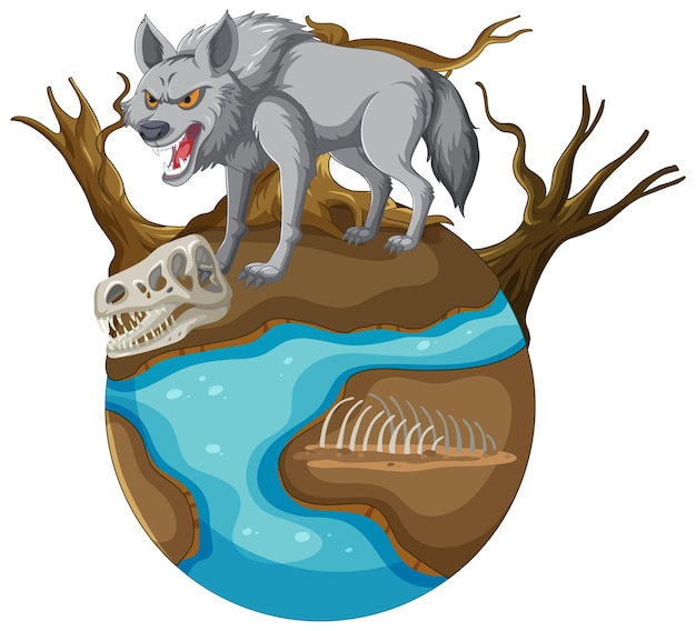 Vector gratuito el lobo feroz en un globo terrestre estilizado