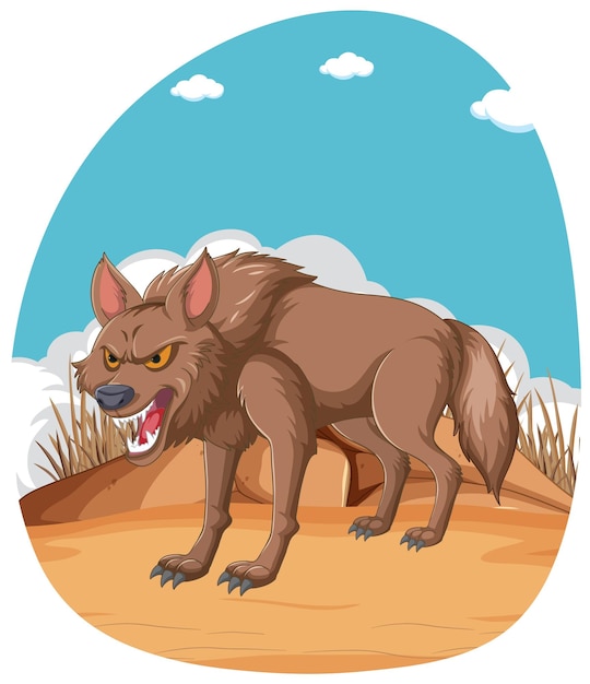 Vector gratuito el lobo feroz en la ilustración del hábitat natural