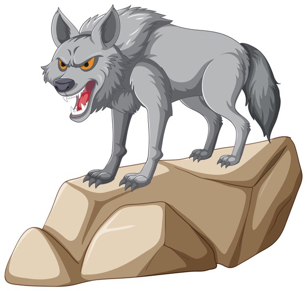 El lobo feroz de pie en una roca