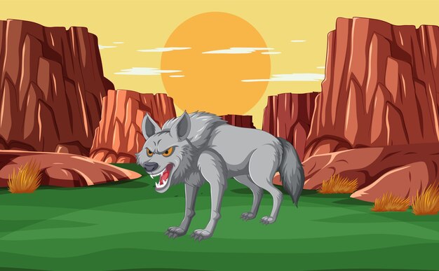 El lobo solitario en un paisaje desértico