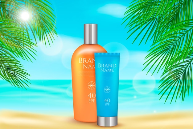 Loción protectora solar para la publicidad de verano