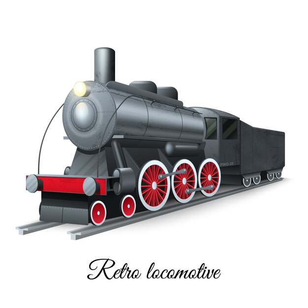 Locomotora retro del hierro del tren del vapor del estilo en el ferrocarril
