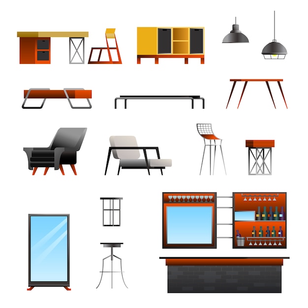 Vector gratuito loft cafe constructor set