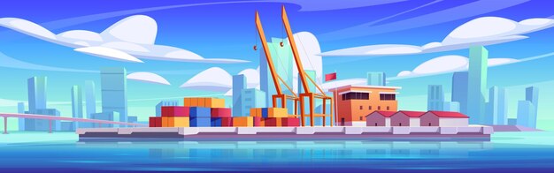 Logística de contenedores de puerto marítimo vectorial en el puerto