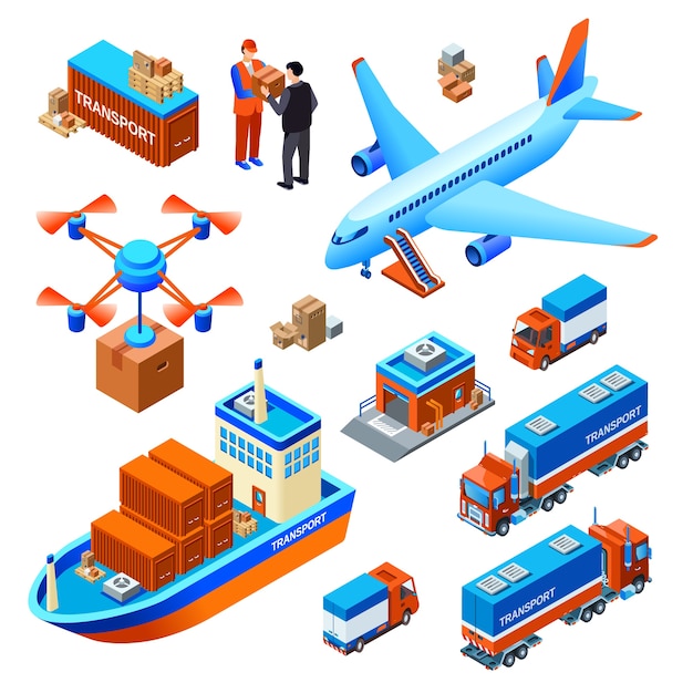 Logística, entrega, transporte, carga, buque de carga, o, carga, avión, y, zángano, entregando