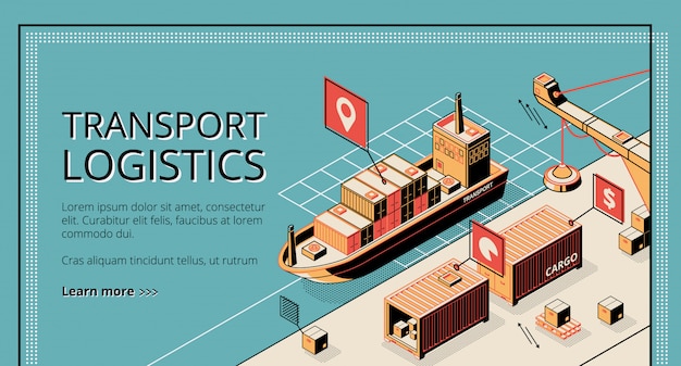 Logística de transporte, página de destino de la compañía de servicios de entrega de puertos en estilo retro
