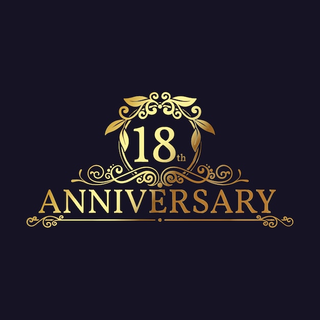 Logo dorado del 18 aniversario con adornos