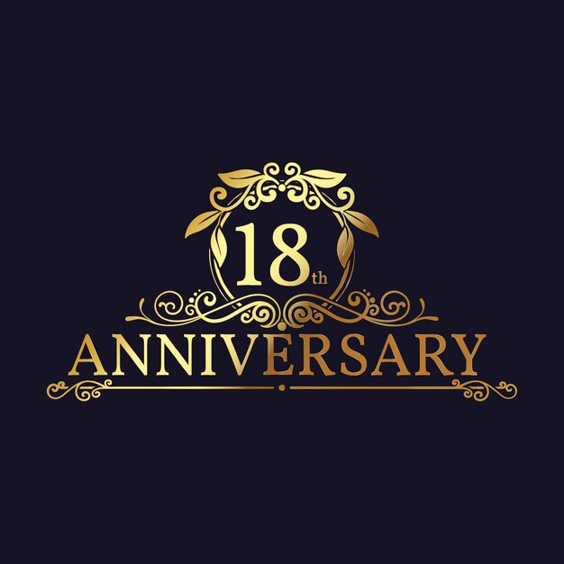 Logo dorado del 18 aniversario con adornos