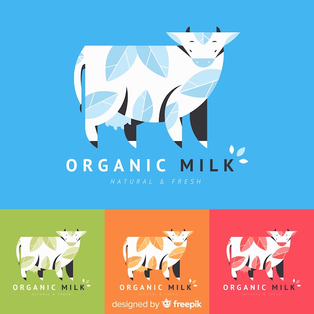 Logo leche orgánica vaca con hojas