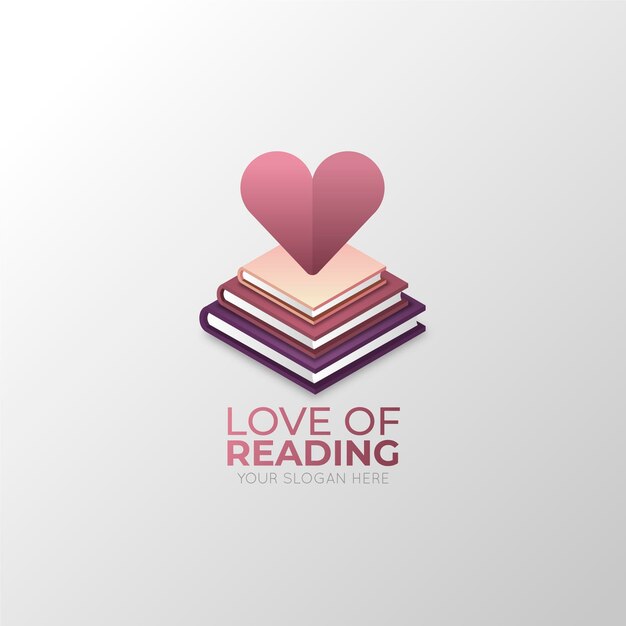 Logo de libro degradado con forma de corazón