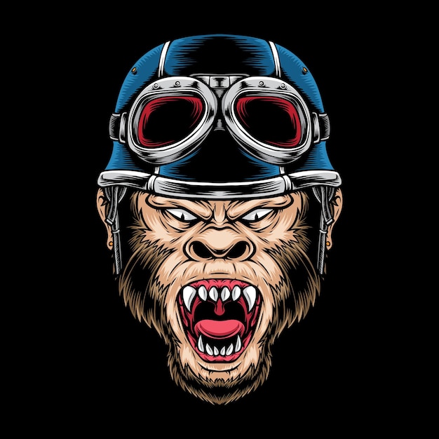 Logo de motociclista de mono de ira aislado en negro