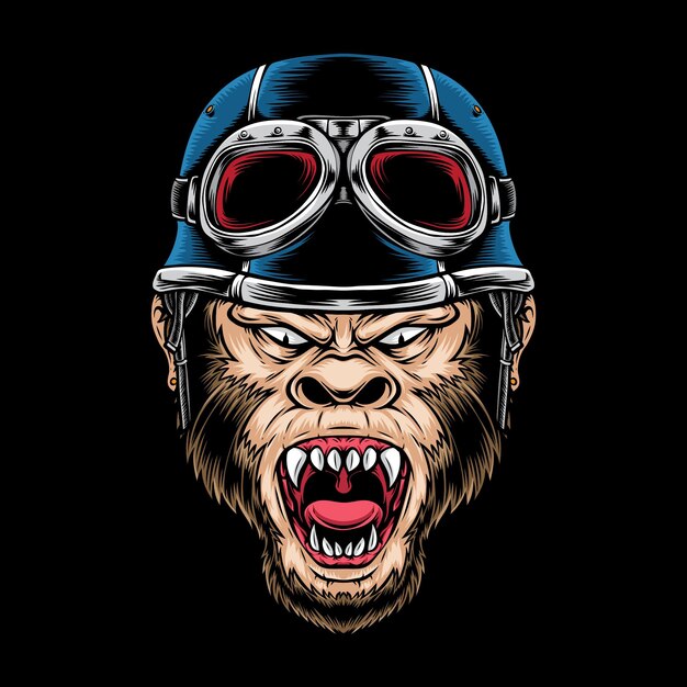 Logo de motociclista de mono de ira aislado en negro