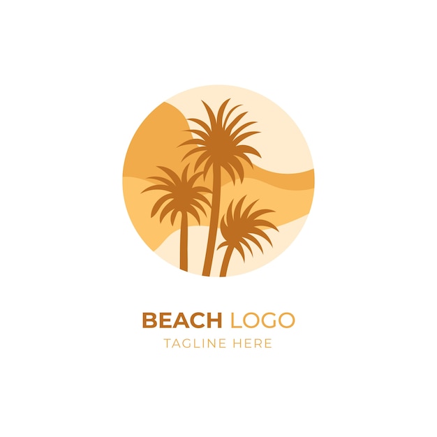 Logo de playa de diseño plano dibujado a mano