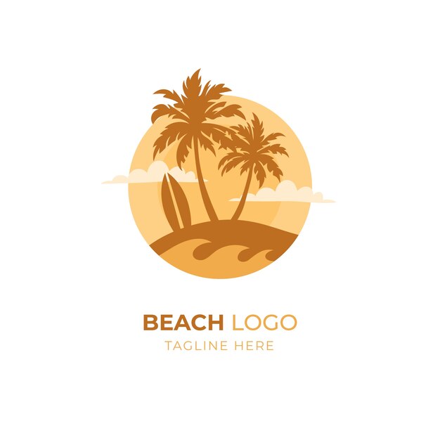 Logo de playa de diseño plano dibujado a mano