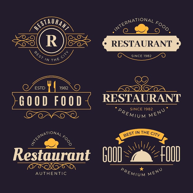 Vector gratuito logo de restaurante retro con diseño dorado