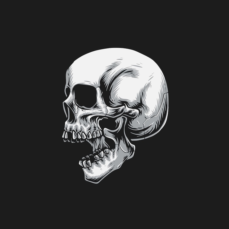 Vector gratuito logo de vector de calavera gritando en escala de grises