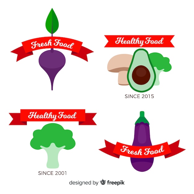 Vector gratuito logos de comida saludable en diseño plano