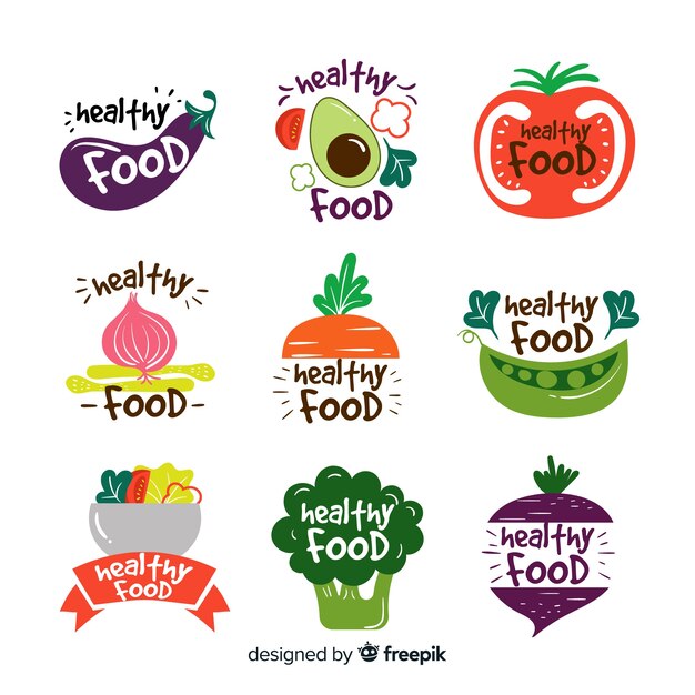 Logos de comida saludable en diseño plano