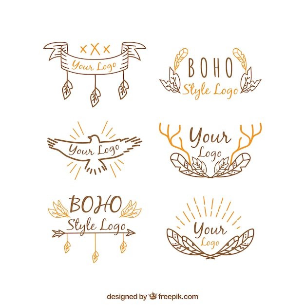 Vector gratuito logos dibujados a mano con detalles naranjas en estilo boho