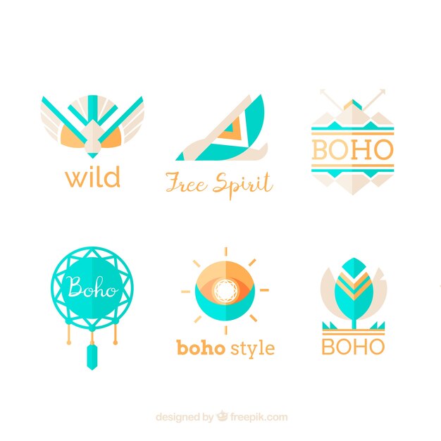 Logos étnicos fantásticos con elementos azules