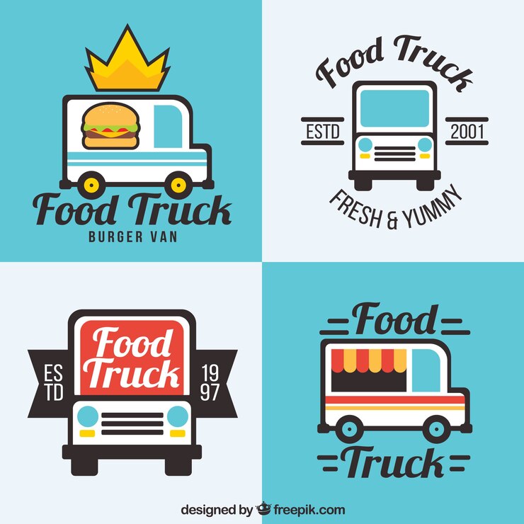 Vector gratuito logos de food truck planos con estilo divertido