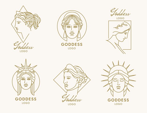 Logos lineales planos de diosa
