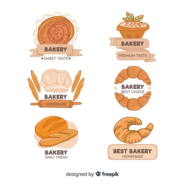 Logos de panadería dibujados a mano
