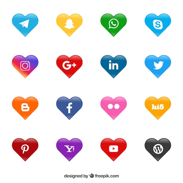 Logos de redes sociales en forma de corazón