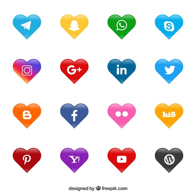 Logos de redes sociales en forma de corazón 