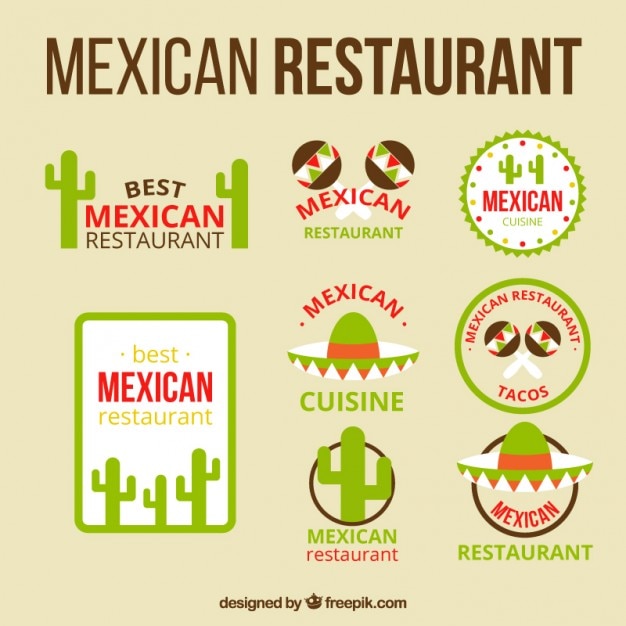 Logos de restaurante mexicano con objetos típicos