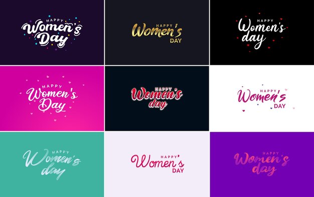 Logotipo abstracto del Día de la Mujer Feliz con un diseño de logotipo vectorial de cara y amor de mujer en colores rosa y negro