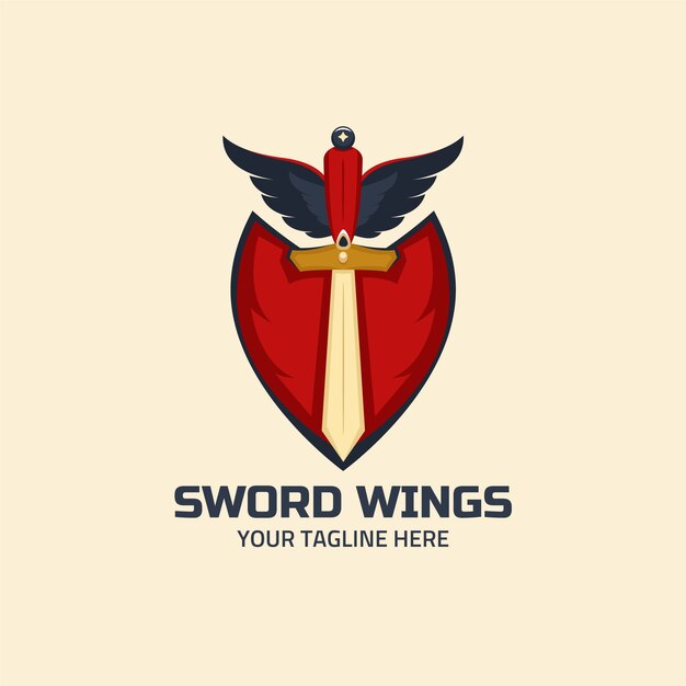 Logotipo de alas de espada de diseño plano