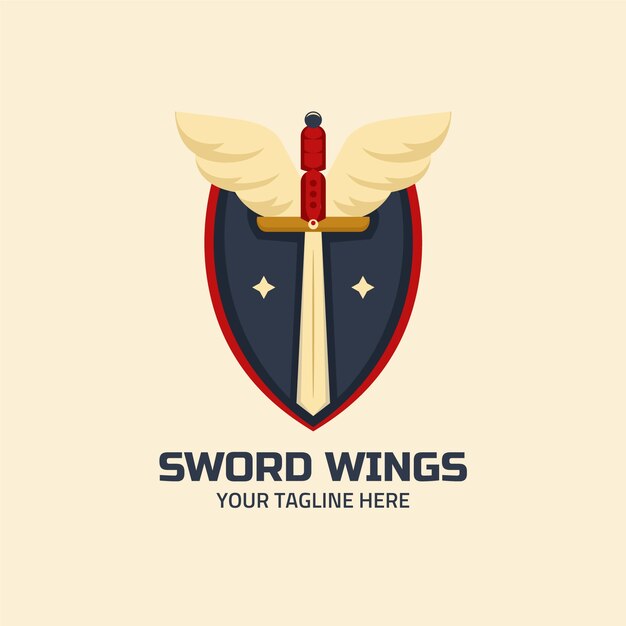 Logotipo de alas de espada de diseño plano
