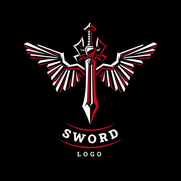 Logotipo de alas de espada de diseño plano