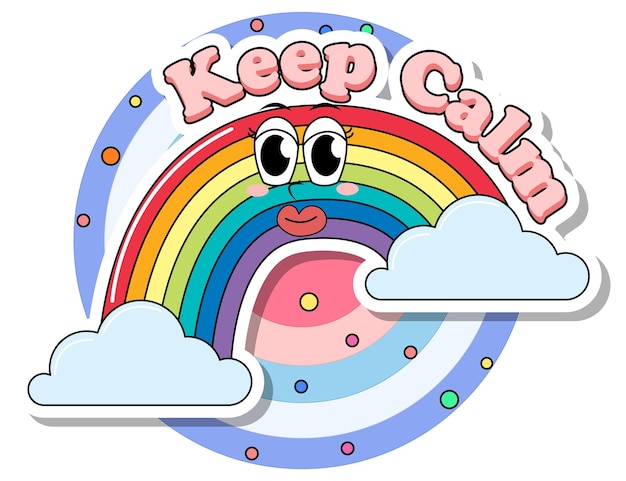 Vector gratuito logotipo del arco iris con el icono de texto keep calm de la palabra