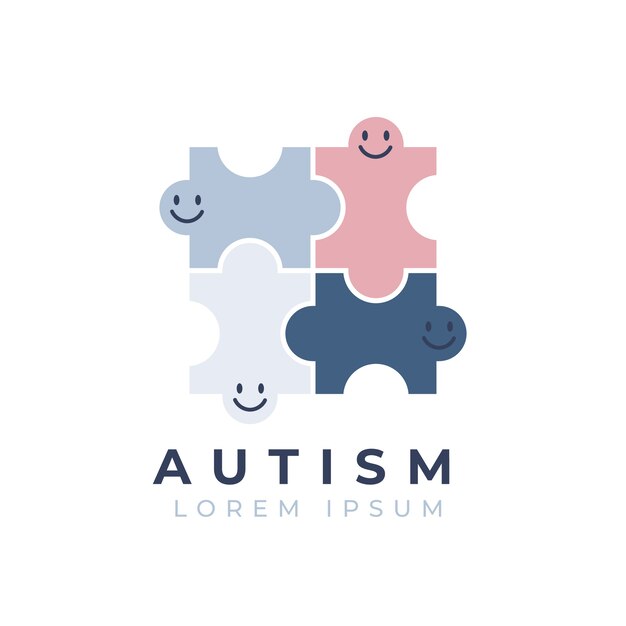 Logotipo de autismo de diseño plano dibujado a mano