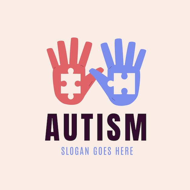 Logotipo de autismo de diseño plano dibujado a mano