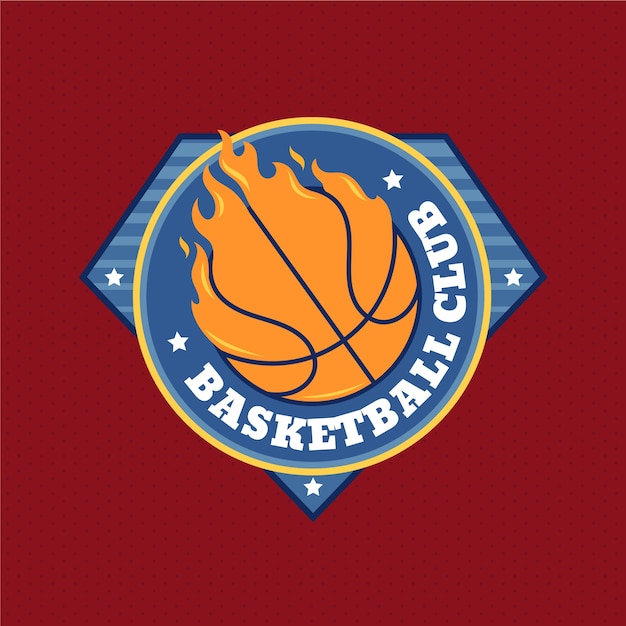 Logotipo de baloncesto de diseño plano dibujado a mano