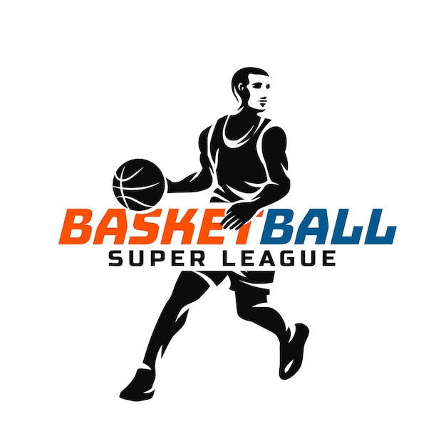 Logotipo de baloncesto de diseño plano dibujado a mano