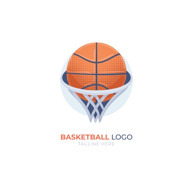 Logotipo de baloncesto de diseño plano dibujado a mano