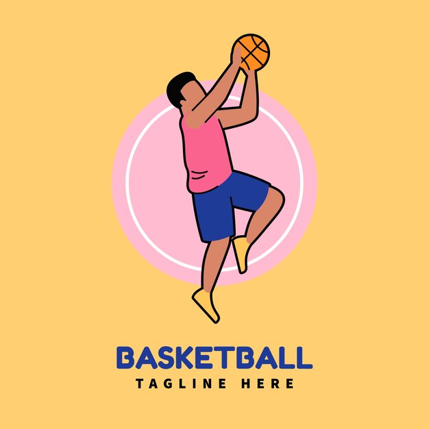Logotipo de baloncesto de diseño plano dibujado a mano