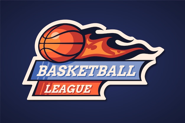 Vector gratuito logotipo de baloncesto de diseño plano dibujado a mano