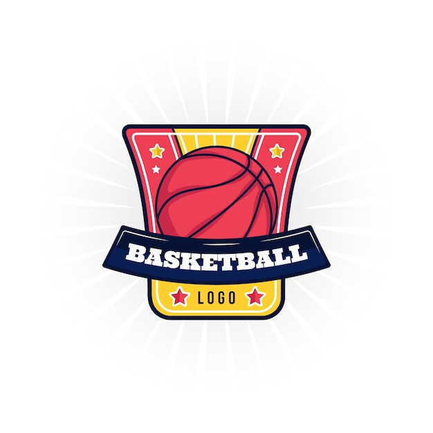 Vector gratuito logotipo de baloncesto de diseño plano dibujado a mano