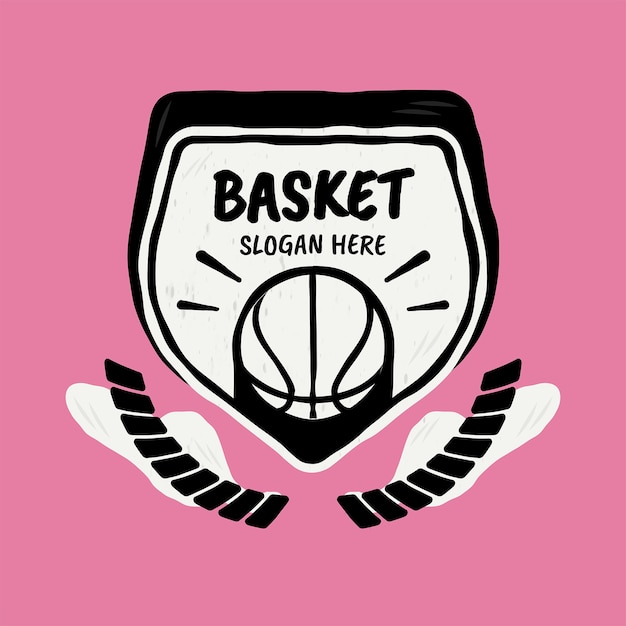 Vector gratuito logotipo de baloncesto de diseño plano dibujado a mano