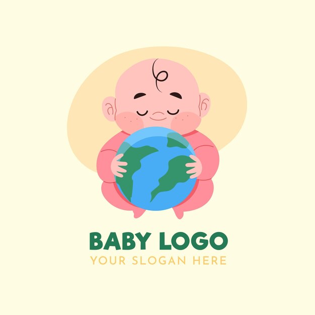 Logotipo de bebé detallado con planeta tierra