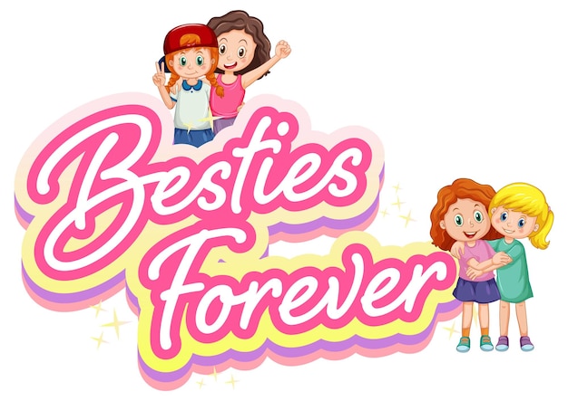 Vector gratuito logotipo de bestie forever con niños en estilo de dibujos animados