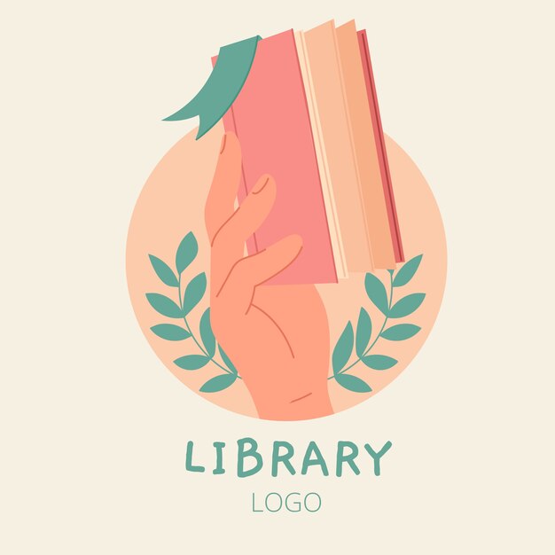 Logotipo de biblioteca de diseño plano dibujado a mano